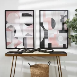 Set Of 2 Canvas Abstract Mid-Century Modern Geometric Framed Wall Arts With Black Frame Cream - The Novogratz -Northlight Store GUEST ca1c2151 ad82 4add a85e cb06b52f4760