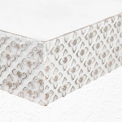 Small Embossed Wood Floating Decorative Wall Shelf White - American Art Decor 2 Small Embossed Wood Floating Decorative Wall Shelf White - American Art Decor - Image 2