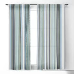 Sheila Wenzel-Ganny Lavender Mint Blue Stripes 84" X 50" Single Panel Blackout Window Curtain - Deny Designs
