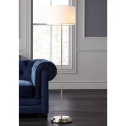 Possini Euro Design Simplicity Modern Floor Lamp 59" Tall Brushed Nickel Silver Off White Tapered Drum Shade For Living Room Bedroom Office House Home