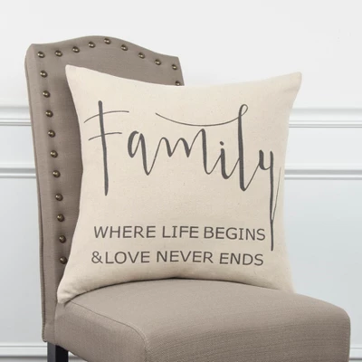 18"x18" 'Family' Sentiment Decorative Filled Square Throw Pillow Neutral - Rizzy Home 3 18"x18" 'Family' Sentiment Decorative Filled Square Throw Pillow Neutral - Rizzy Home - Image 3