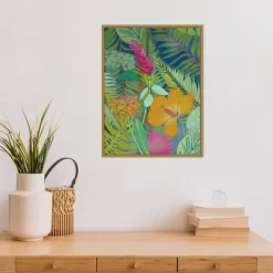 18" X 24" Tropical Tapestry II Hibiscus By Charcoaliklia Zarris Framed Canvas Wall Art - Amanti Art -Northlight Store GUEST d125e486 2c01 4552 a640 7d1af5e46808