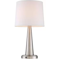 360 Lighting Karla Art Deco Style Table Lamps 25" High Set Of 2 Brushed Nickel With USB Charging Port And Table Top Dimmers White Fabric Drum For Desk -Northlight Store GUEST d4513474 0e29 403f 915c 0f0049034786