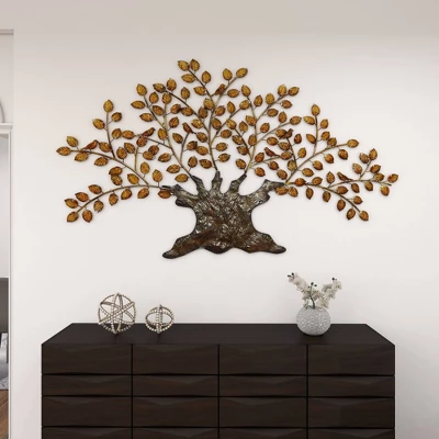 Traditional Metal Tree Indoor Outdoor Wall Decor With Leaves Brown - Olivia & May 10 Traditional Metal Tree Indoor Outdoor Wall Decor With Leaves Brown - Olivia & May - Image 10