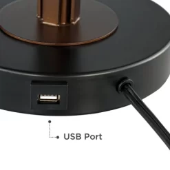 Franklin Iron Works Sydney Modern Mid Century Table Lamp 26" High Bronze With USB Charging Port Oatmeal Drum Shade For Bedroom Living Room Office Desk -Northlight Store GUEST d84e158a adcf 4986 9672 2c4e587d0f77