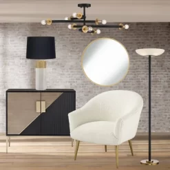 Possini Euro Design Alturus Modern Ceiling Light Semi Flush Mount Fixture 34" Wide Gloss Black Warm Brass 8-Light For Bedroom Living Room Hallway Home -Northlight Store GUEST dafefa2f fc63 417f b3a0 fc592ece2883