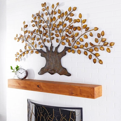 Traditional Metal Tree Indoor Outdoor Wall Decor With Leaves Brown - Olivia & May 1 Traditional Metal Tree Indoor Outdoor Wall Decor With Leaves Brown - Olivia & May
