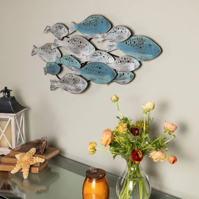 35.75" X 14.75" School Of Fish Metal Wall Art Sculpture Blue/Green/Silver - Danya B. 3 35.75" X 14.75" School Of Fish Metal Wall Art Sculpture Blue/Green/Silver - Danya B. - Image 3
