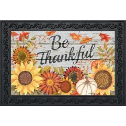 Be Thankful Flowers Doormat 18" X 30" Indoor Outdoor Briarwood Lane