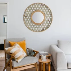 Round Metal Wall Mirror With Galvanized Wood Frame - Storied Home