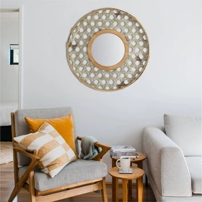 Round Metal Wall Mirror With Galvanized Wood Frame - Storied Home 1 Round Metal Wall Mirror With Galvanized Wood Frame - Storied Home