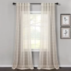 Home Boutique Farmhouse Textured Back Tab/Rod Pocket Sheer Window Curtain Panels Beige 38x84 Set