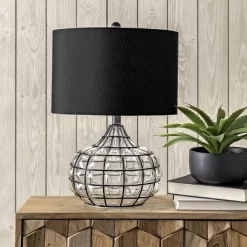 NuLOOM Newburgh 20" Glass Table Lamp Lighting - Black 20" H X 14" W X 14" D