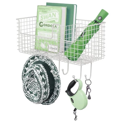 MDesign Metal Storage Organizer Basket With 6 Hooks - Wall Mount 10 MDesign Metal Storage Organizer Basket With 6 Hooks - Wall Mount - Image 10