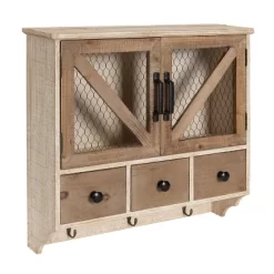 Hutchins Decorative Wooden Wall Cabinet With Chicken Wire 2 Door Rustic/White Washed Finish - Kate & Laurel All Things Decor