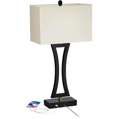 360 Lighting Roxie Modern Table Lamps 31" Tall Set Of 2 Black Metal With USB Charging Port White Rectangular Shade For Bedroom Living Room Bedside 2 360 Lighting Roxie Modern Table Lamps 31" Tall Set Of 2 Black Metal With USB Charging Port White Rectangular Shade For Bedroom Living Room Bedside - Image 2
