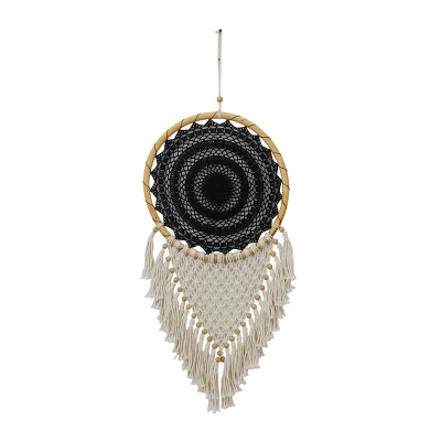 42" X 16" Cotton Macrame Handmade Intricately Woven Dreamcatcher Wall Decor With Beaded Fringe Tassels Black - Olivia & May 3 42" X 16" Cotton Macrame Handmade Intricately Woven Dreamcatcher Wall Decor With Beaded Fringe Tassels Black - Olivia & May - Image 3