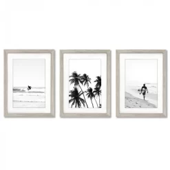 Black And White Surf By Tanya Shumkina - 3 Piece Gallery Framed Print Art Set