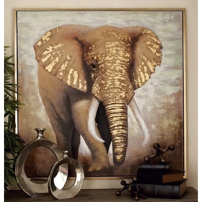 Traditional Canvas Elephant Framed Wall Art With Gold Frame Brown - Olivia & May 1 Traditional Canvas Elephant Framed Wall Art With Gold Frame Brown - Olivia & May