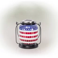 7" Solar Patriotic Glass/Iron Hanging Lantern With LED Lights Cool White - Alpine Corporation -Northlight Store GUEST e80cc537 7931 41b3 a268 12126d03c63a