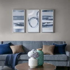 (Set Of 3) 16.5" X 31.5" Surrounding Gel Coat Frame Canvas Wall Art Set Gray