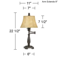Regency Hill Traditional Accent Table Lamp Swing Arm 22.5" High Bronze Metal Faux Leather Bell Leather Shade For Living Room Family Bedroom -Northlight Store GUEST eaea7a31 2dac 4ff0 8b47 6d70aa2baf04