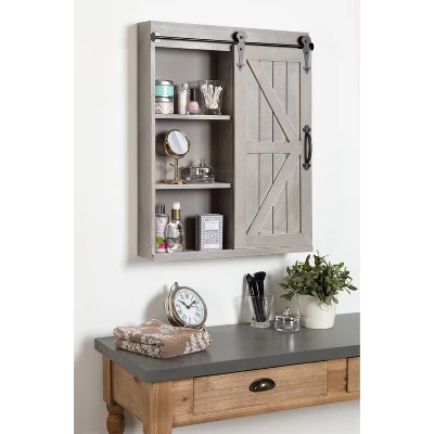 Decorative Wood Wall Storage Cabinet With Vanity Mirror Rustic Gray - Kate & Laurel All Things Decor 3 Decorative Wood Wall Storage Cabinet With Vanity Mirror Rustic Gray - Kate & Laurel All Things Decor - Image 3