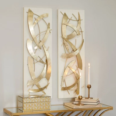 Set Of 2 Metal Abstract Dimensional Wall Decors With Wood Backing Gold - Olivia & May 16 Set Of 2 Metal Abstract Dimensional Wall Decors With Wood Backing Gold - Olivia & May - Image 16