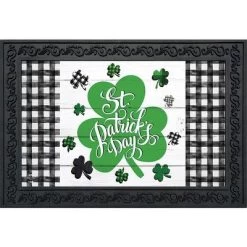 Checkered St. Pat's Shamrocks Doormat Indoor Outdoor 30" X 18" Briarwood Lane