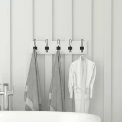 Flash Furniture Daly Wall Mounted 24 Inch Solid White Solid Pine Wood Storage Rack With 5 Hooks For Entryway, Kitchen, Bathroom -Northlight Store GUEST ecd094fe 3fa1 4898 9f07 d0dad466dd6e