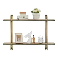 32.3" X 22" 2 Tier Metal And Wood Hanging Bracket Wall Mounted Shelf Gold - Danya B. -Northlight Store GUEST f01cea3c 6a10 46ec ace7 ee75c5c92255