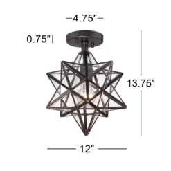 Franklin Iron Works Cuthbert Modern Farmhouse Ceiling Light Semi Flush Mount Fixture 11" Wide Black Iron Moravian Star Clear Glass Panels For Bedroom -Northlight Store GUEST f5084810 ce88 47d1 b59b 78b4a5b528f3