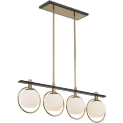 Possini Euro Design Carlyn Brass Black Linear Island Pendant Chandelier 33" Wide Modern White Glass Shade 4-Light LED Fixture For Dining Room Kitchen -Northlight Store GUEST f51208d1 1570 43e8 b074 e7299aff1864