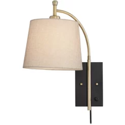 360 Lighting Chester Modern Swing Arm Wall Lamp Brass Black Plug-in Light Fixture Tan Drum Shade For Bedroom Bedside Living Room Reading Home House -Northlight Store GUEST f68fa446 6b32 4fe1 942f 5247948939f4