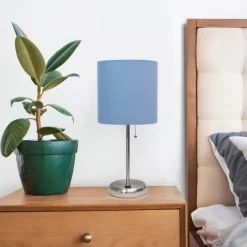 19.5" Bedside USB Port Feature Metal Table Desk Lamp Brushed Steel With Blue Fabric Shade - Creekwood Home -Northlight Store GUEST f76e29a9 b06d 4094 bd3f b9662425b26b