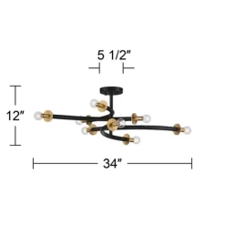 Possini Euro Design Alturus Modern Ceiling Light Semi Flush Mount Fixture 34" Wide Gloss Black Warm Brass 8-Light For Bedroom Living Room Hallway Home -Northlight Store GUEST f909c07d b22a 4613 8b5b 9514fe3b4f0a