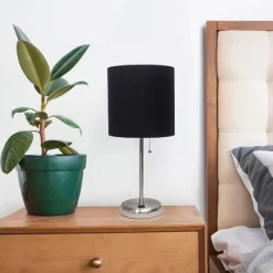 19.5" Bedside USB Port Feature Metal Table Desk Lamp Brushed Steel With Black Fabric Shade - Creekwood Home -Northlight Store GUEST f95c8cbd e583 4f42 ba6a 5d82fea0ce4f