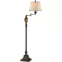 Kathy Ireland Vintage Swing Arm Floor Lamp 61" Tall Bronze Marble Font Faux Silk Shade For Living Room Reading House Bedroom Home -Northlight Store GUEST fa572f18 7cec 423a 83e5 2847bc618b18