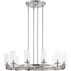 Stiffel Brushed Nickel Wagon Wheel Chandelier 36" Wide Modern Clear Glass Shade 12-Light Fixture For Dining Room House Kitchen -Northlight Store GUEST feb1e0e3 8c41 44cc b38c 119a91b6ce7b